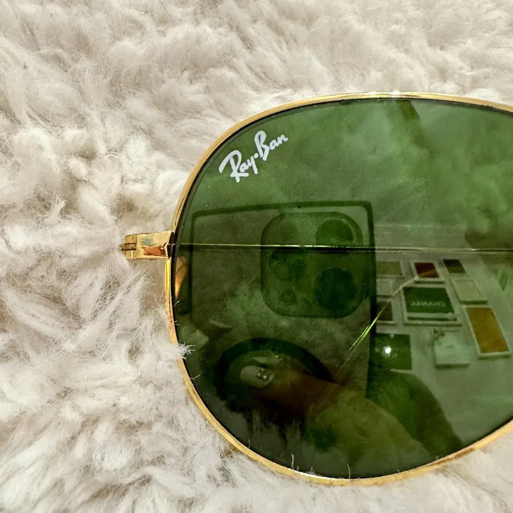 New RAY-BAN Large Metal Aviator Sunglasses Gold Frame Light Green Gradient Lens - Picture 2 of 11